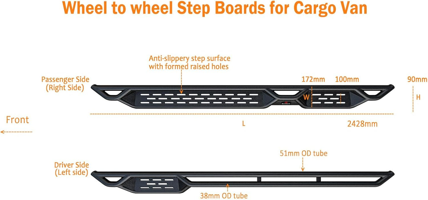 Ford Transit 2015-2024 Full Size Van Drop Down Style Running Boards Side Step HD Ridez (Exclude 2022-2024 E-Transit)
