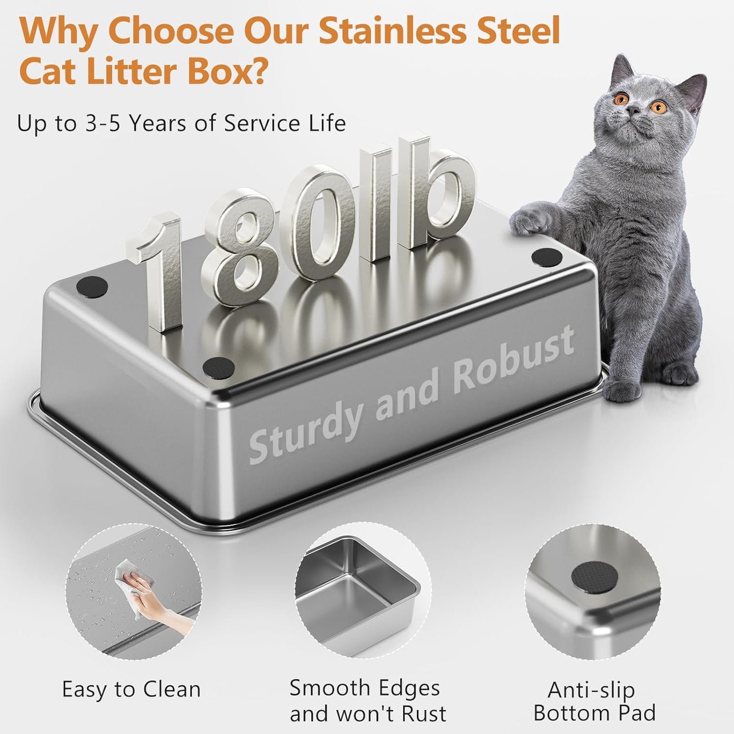 Stainless Steel Cat Litter Box with Lid, XL