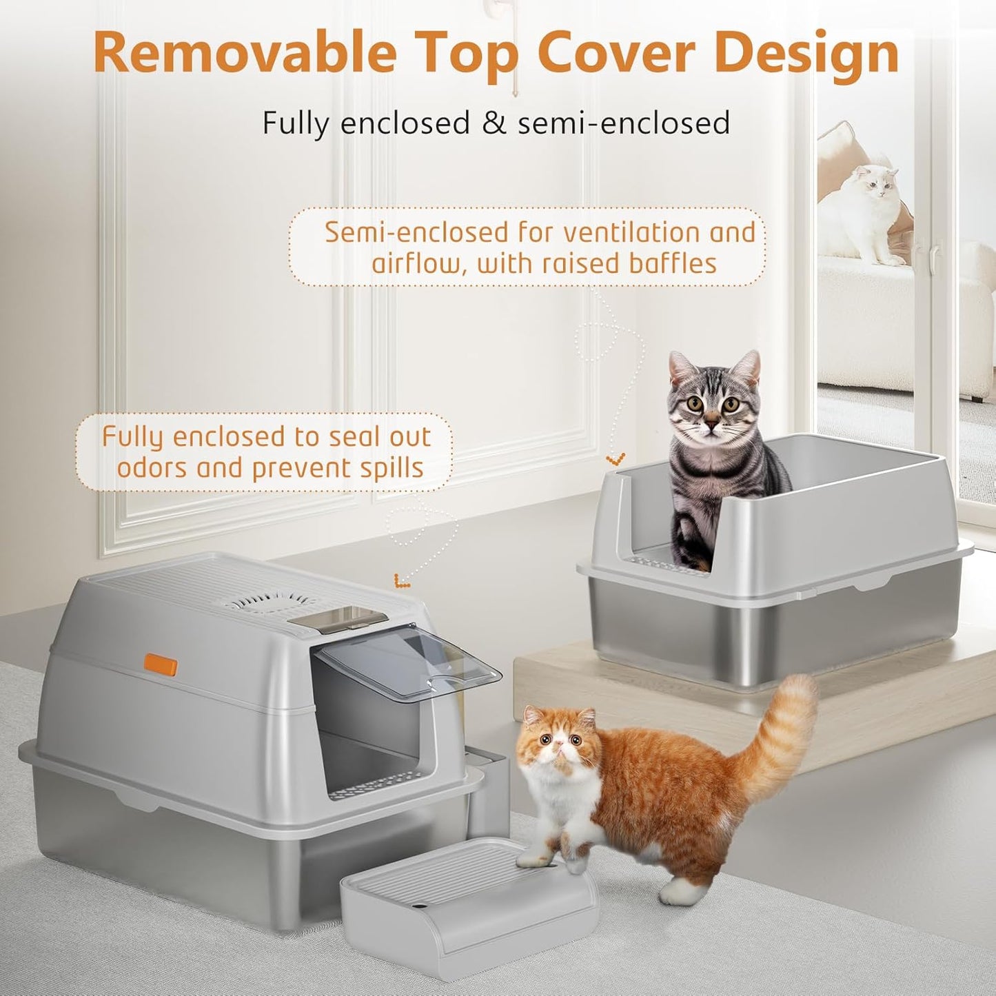 Stainless Steel Cat Litter Box with Lid, XL
