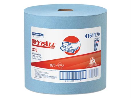 12.5" x 13.4" WypAll X70 Hydroknit Unscented Blue Cloth, 870 per roll