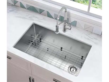 31" Undermount Stainless Steel Sink w/ Offset Drain, Spring Neck Faucet