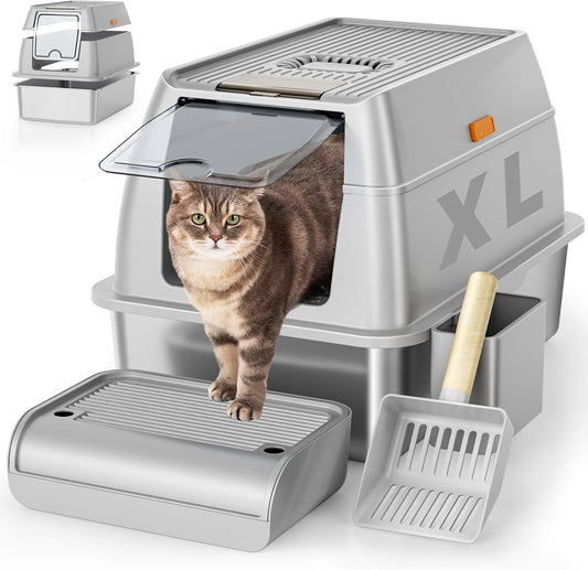 Stainless Steel Cat Litter Box with Lid, XL